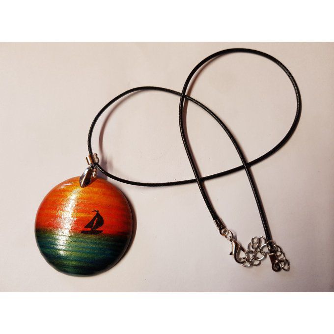 Pendentif cabochon bois teinté