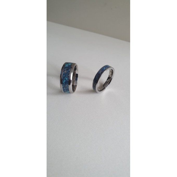 Bague en acier inoxydable turquoise et quartz bleu