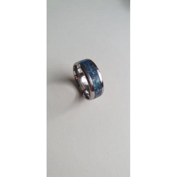 Bague en acier inoxydable turquoise et quartz bleu