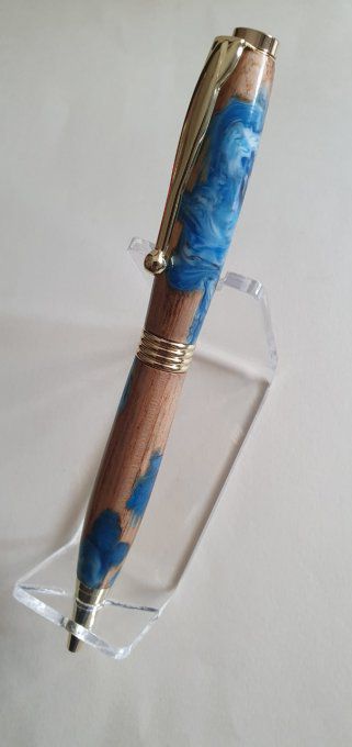 Stylo hybrid chène résine bleue