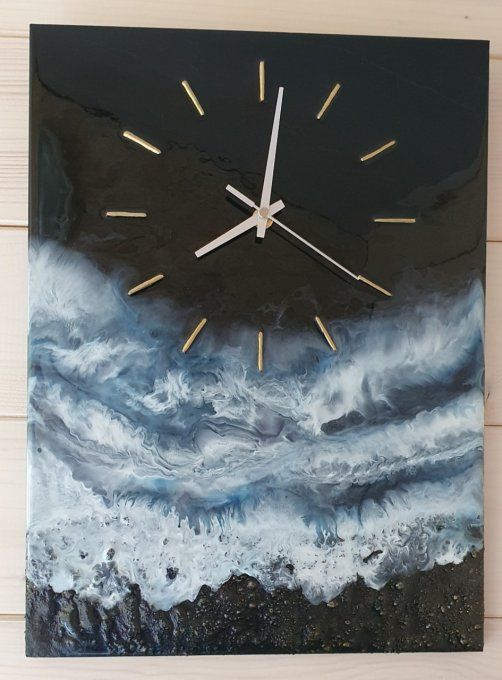 Horloge vagues océan noire