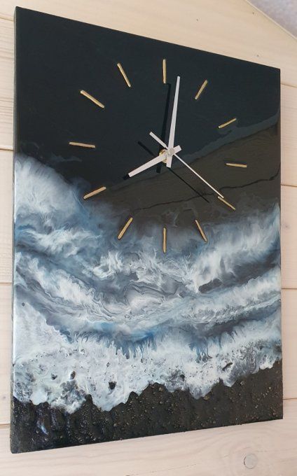 Horloge vagues océan noire