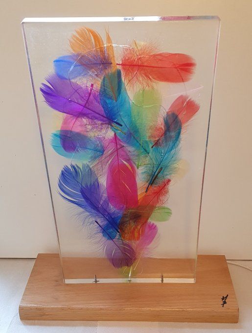 Lampe déco "plumes multicolores"