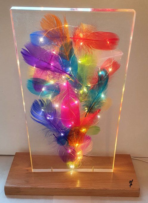 Lampe déco "plumes multicolores"