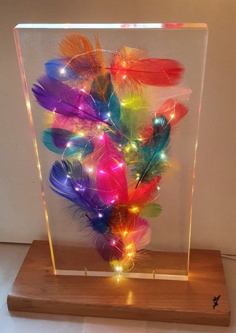 Lampe déco "plumes multicolores"