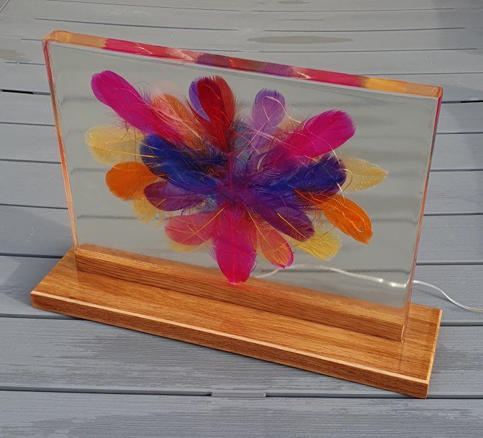 Lampe déco "plumes multicolores"