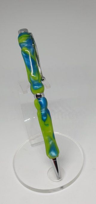 Stylo bille résine vert et bleu