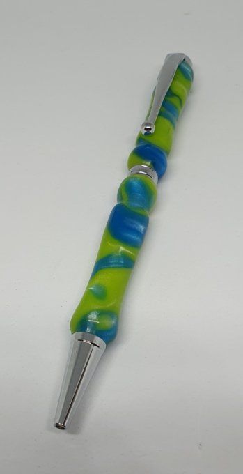 Stylo bille résine vert et bleu