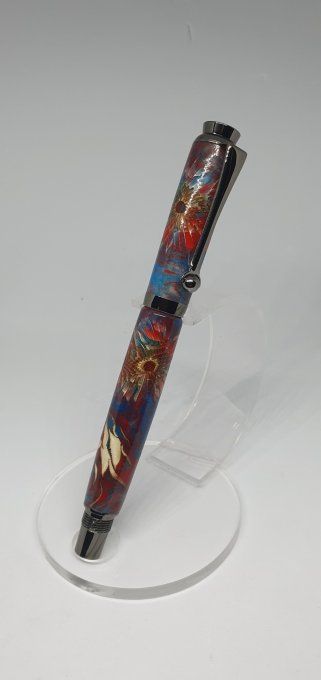 Stylo plume chardons bleu et rouge