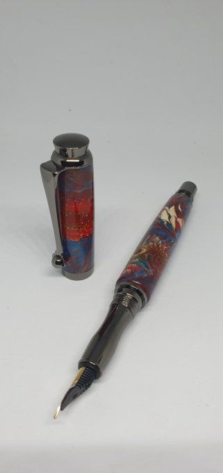 Stylo plume chardons bleu et rouge