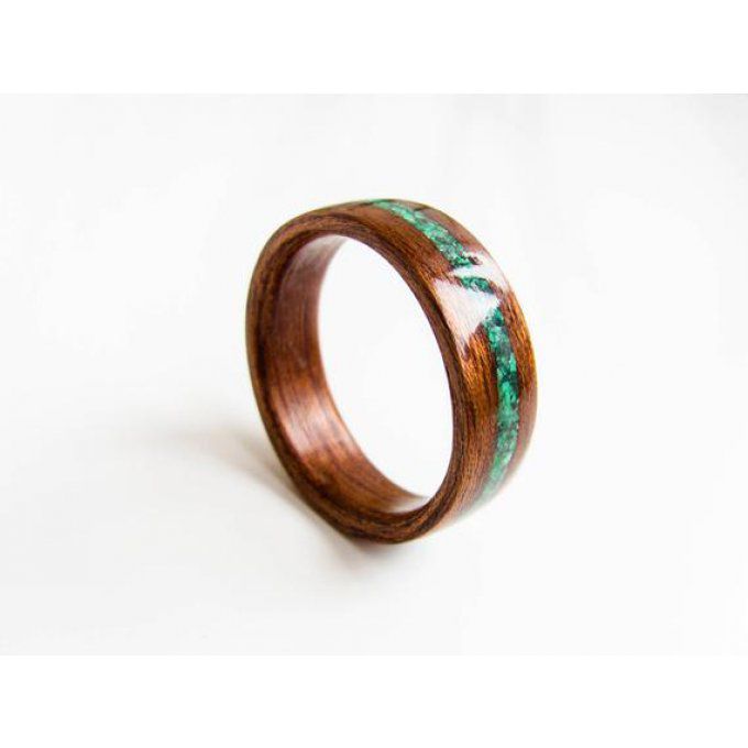 Bague bois Palissandre et Malachite