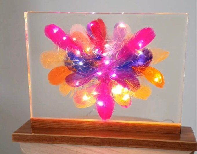 Lampe déco "plumes multicolores"