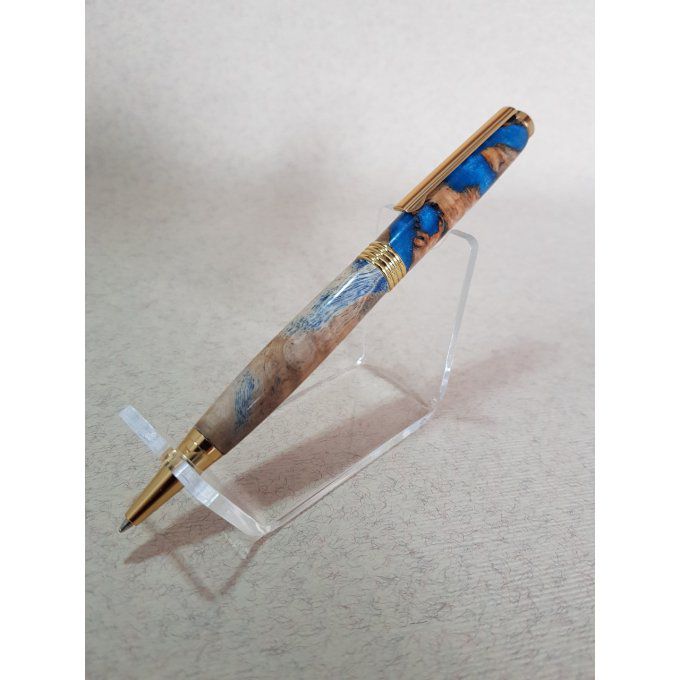 Stylo artisanal en bois stabilisé. Loupe Orme et résine