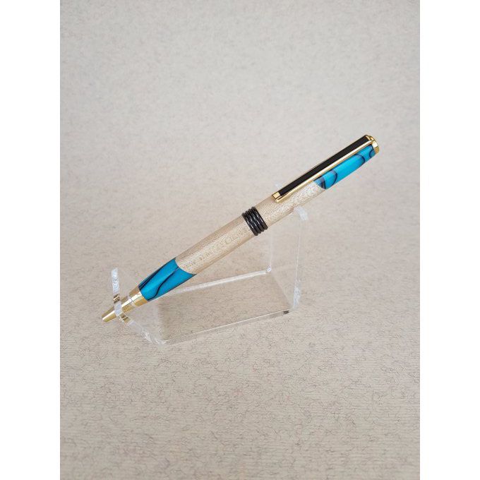 Stylo segmenté bois Erable et acrylique bleue